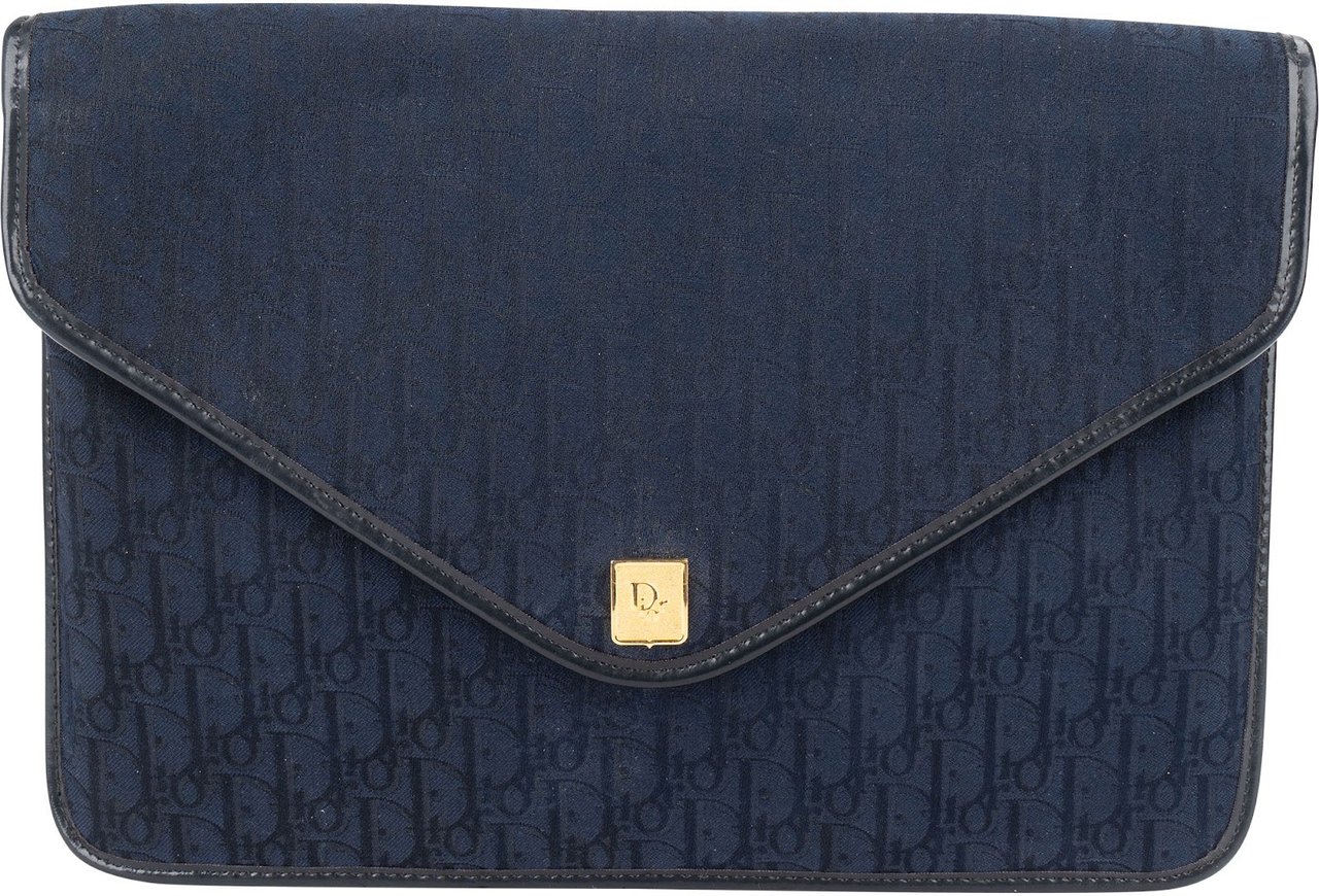 Dior Christian Dior Oblique Trotter Monogram Envelope Clutch Blauw