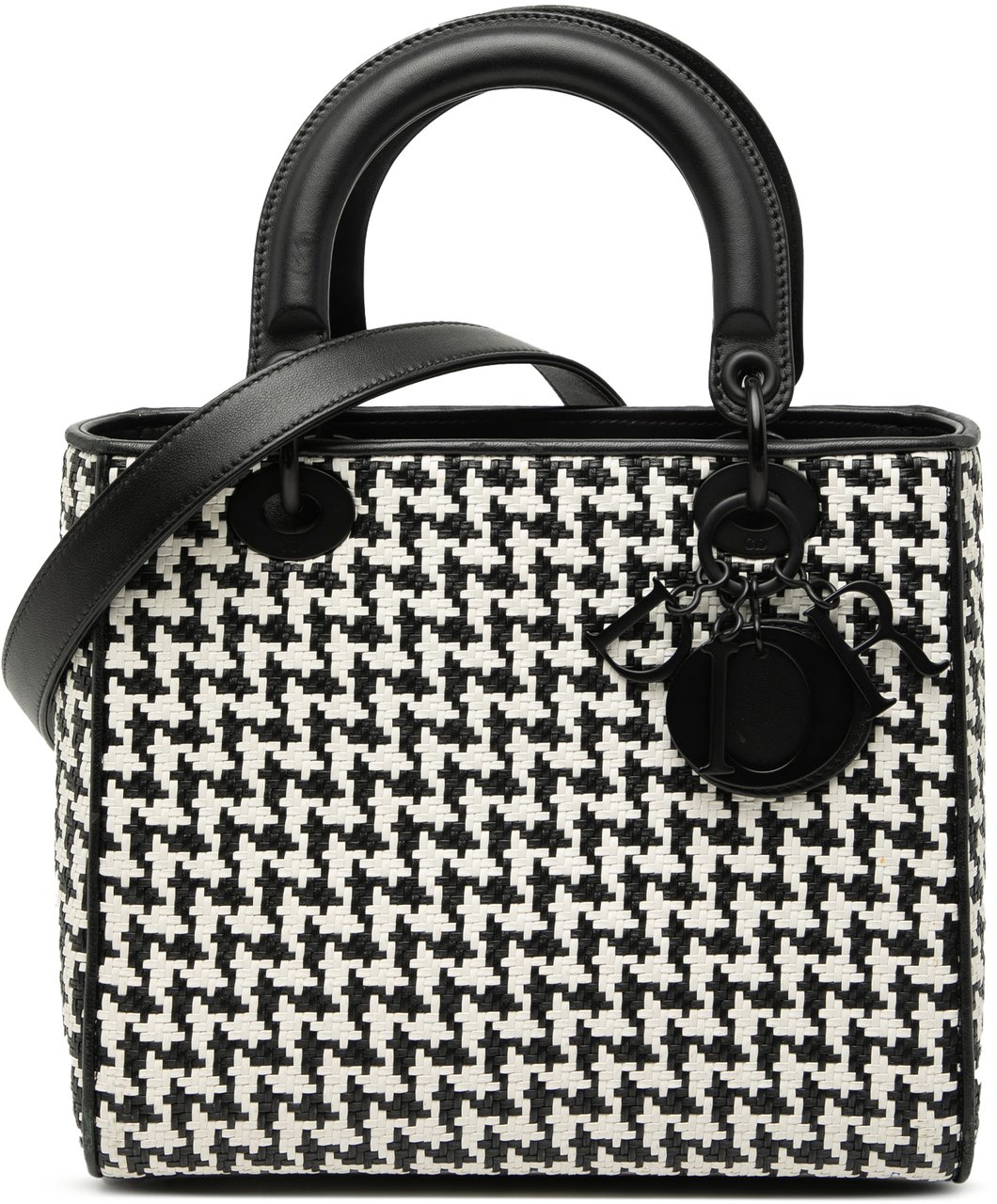 Dior Medium Calfskin Woven Houndstooth Lady Dior Zwart