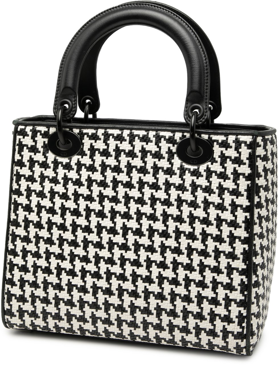 Dior Medium Calfskin Woven Houndstooth Lady Dior Zwart
