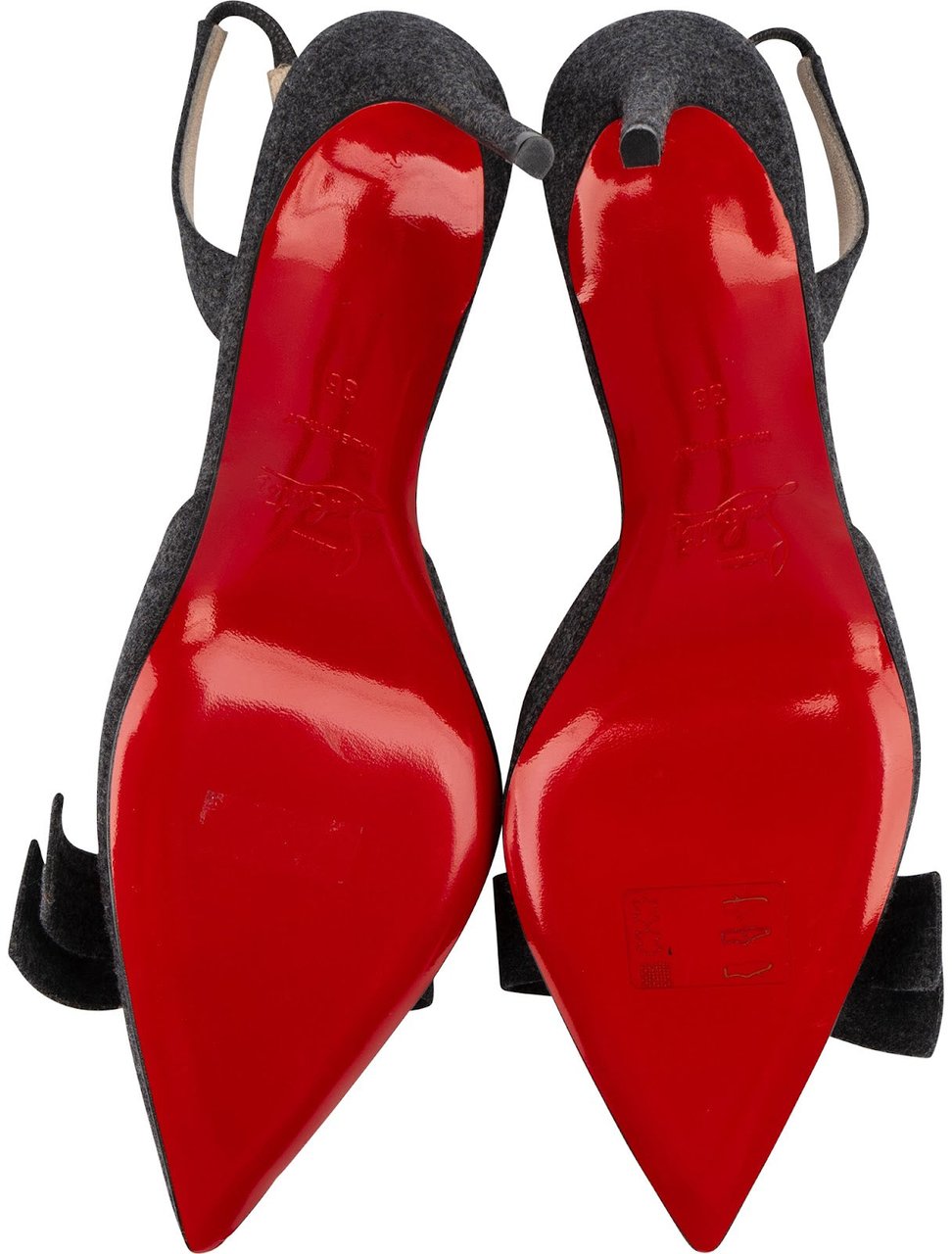 Dior Christian Louboutin Washington Flannel Ribbon Slingback Pumps (36) Donkergrijs