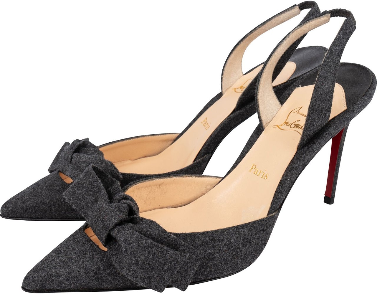 Dior Christian Louboutin Washington Flannel Ribbon Slingback Pumps (36) Donkergrijs