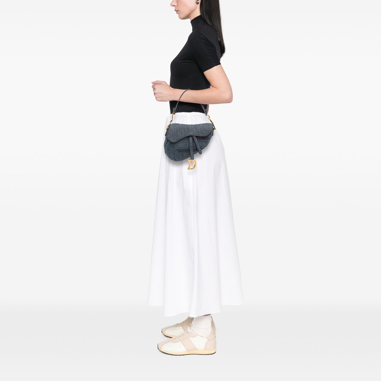 Dior Oblique Denim Embroidered Saddle Bag Blauw
