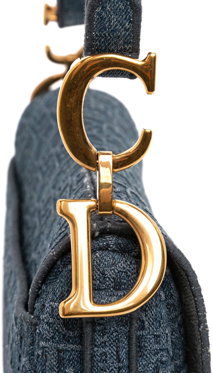 Dior Oblique Denim Embroidered Saddle Bag Blauw