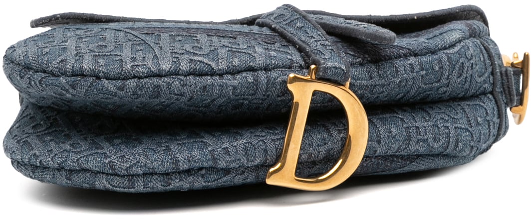 Dior Oblique Denim Embroidered Saddle Bag Blauw