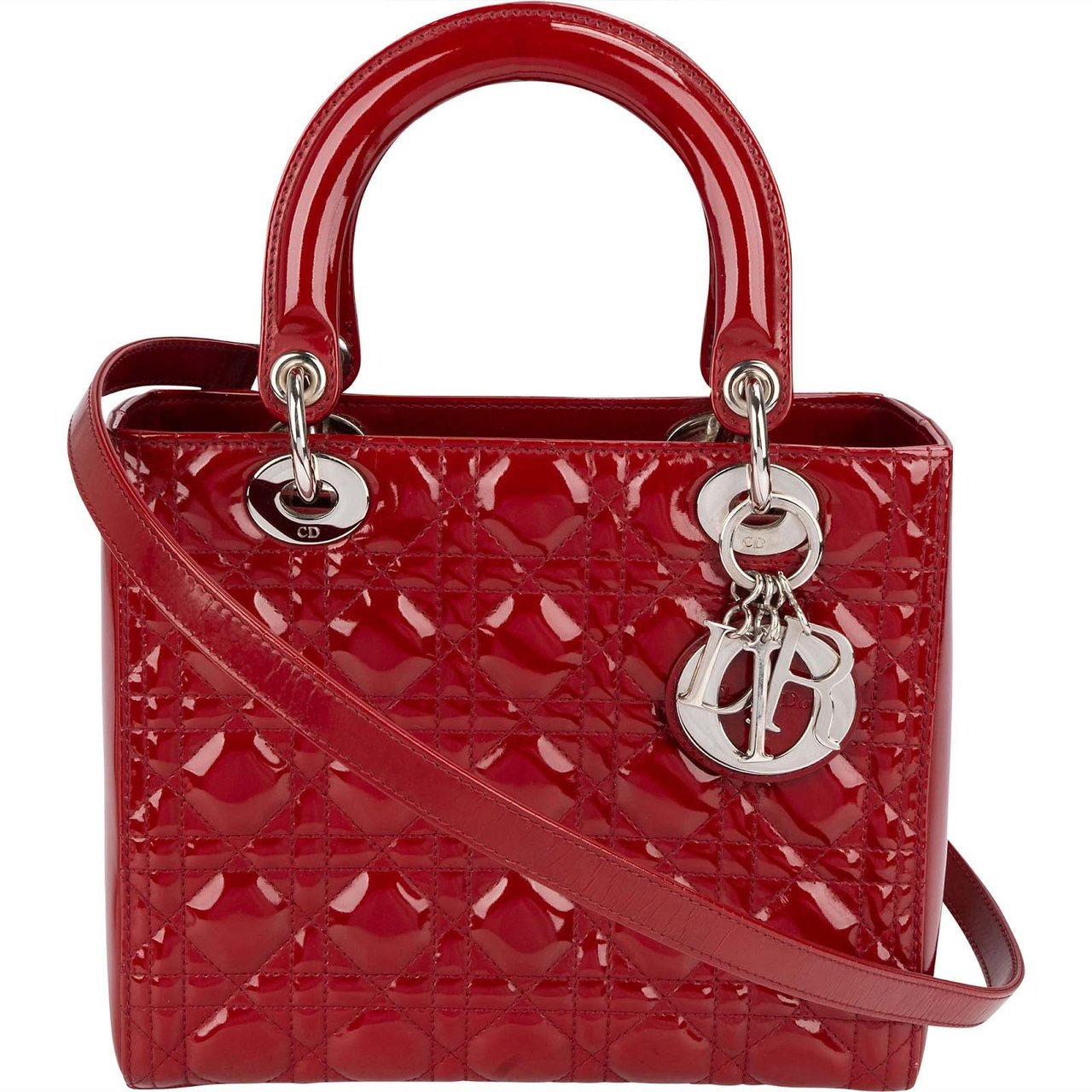 Dior Christian Dior Quilted Patent Leather Lady Dior Handbag Divers