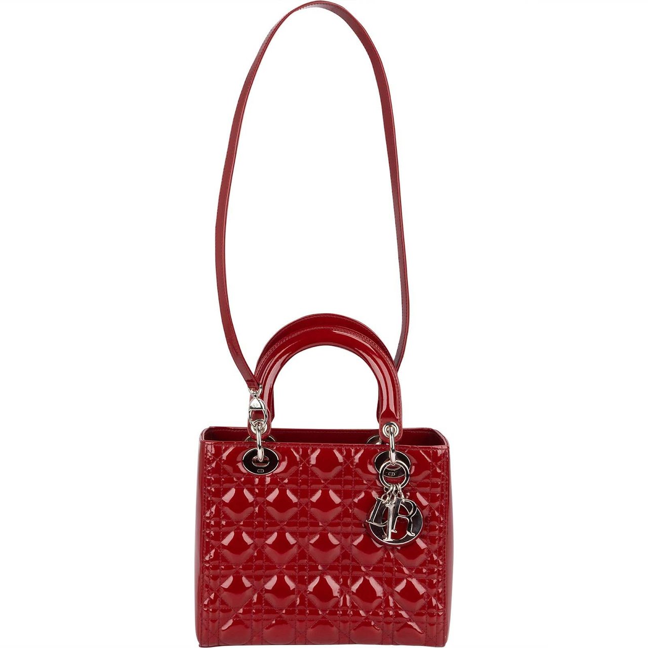 Dior Christian Dior Quilted Patent Leather Lady Dior Handbag Divers