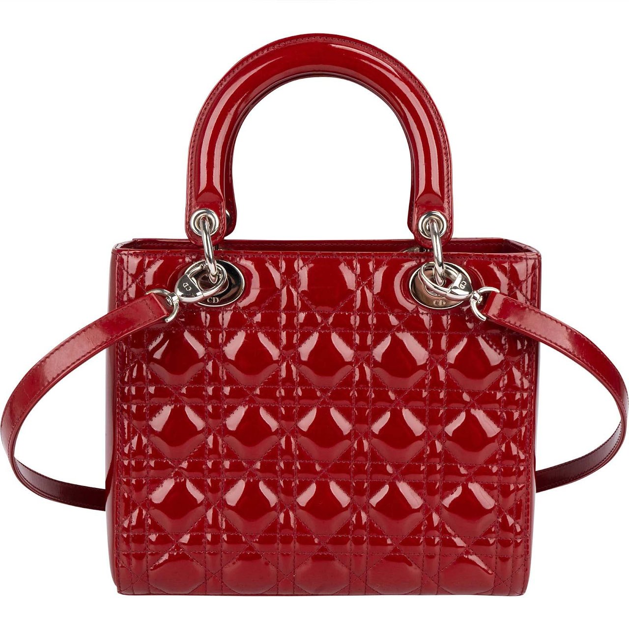 Dior Christian Dior Quilted Patent Leather Lady Dior Handbag Divers