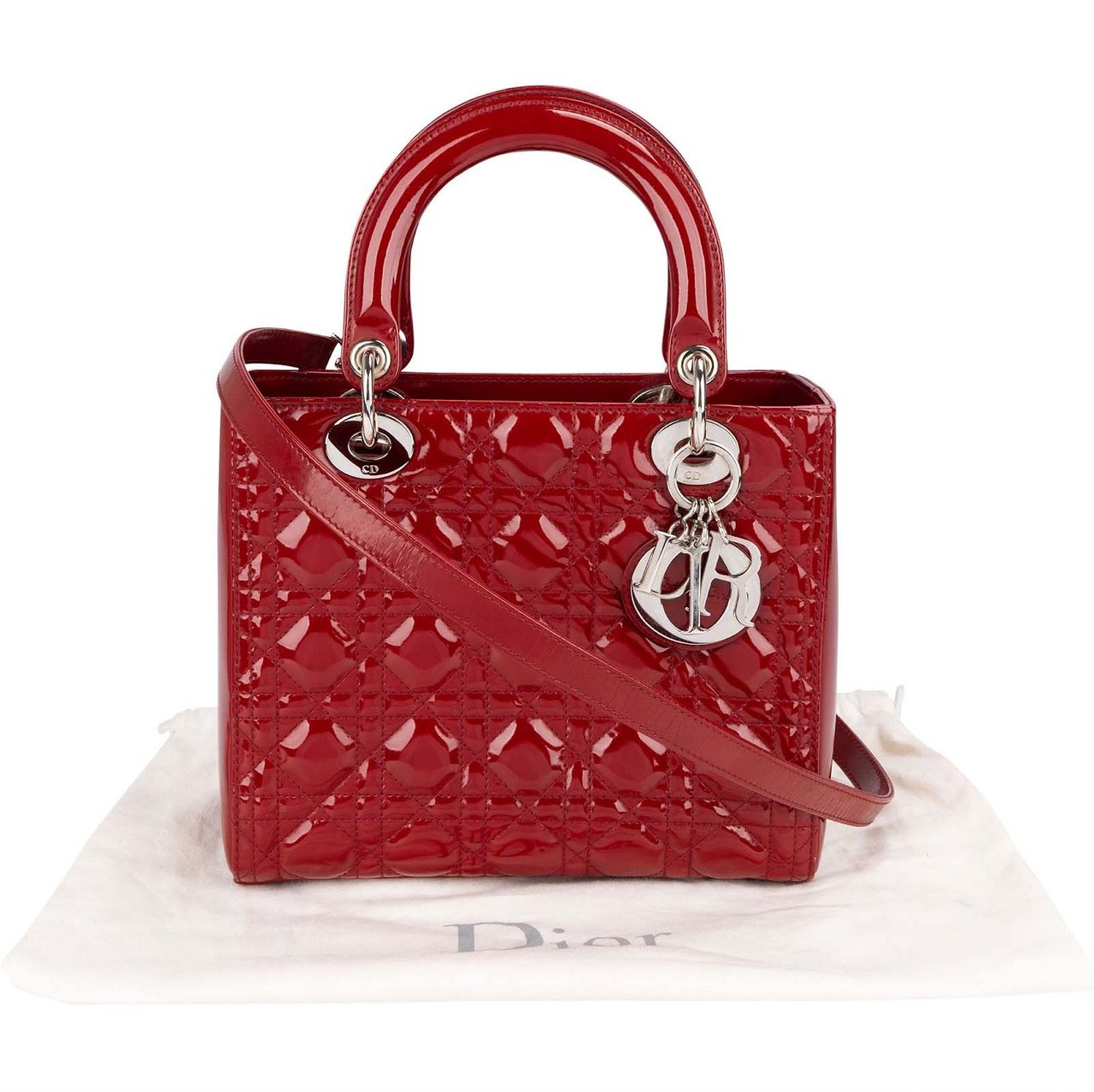 Dior Christian Dior Quilted Patent Leather Lady Dior Handbag Divers
