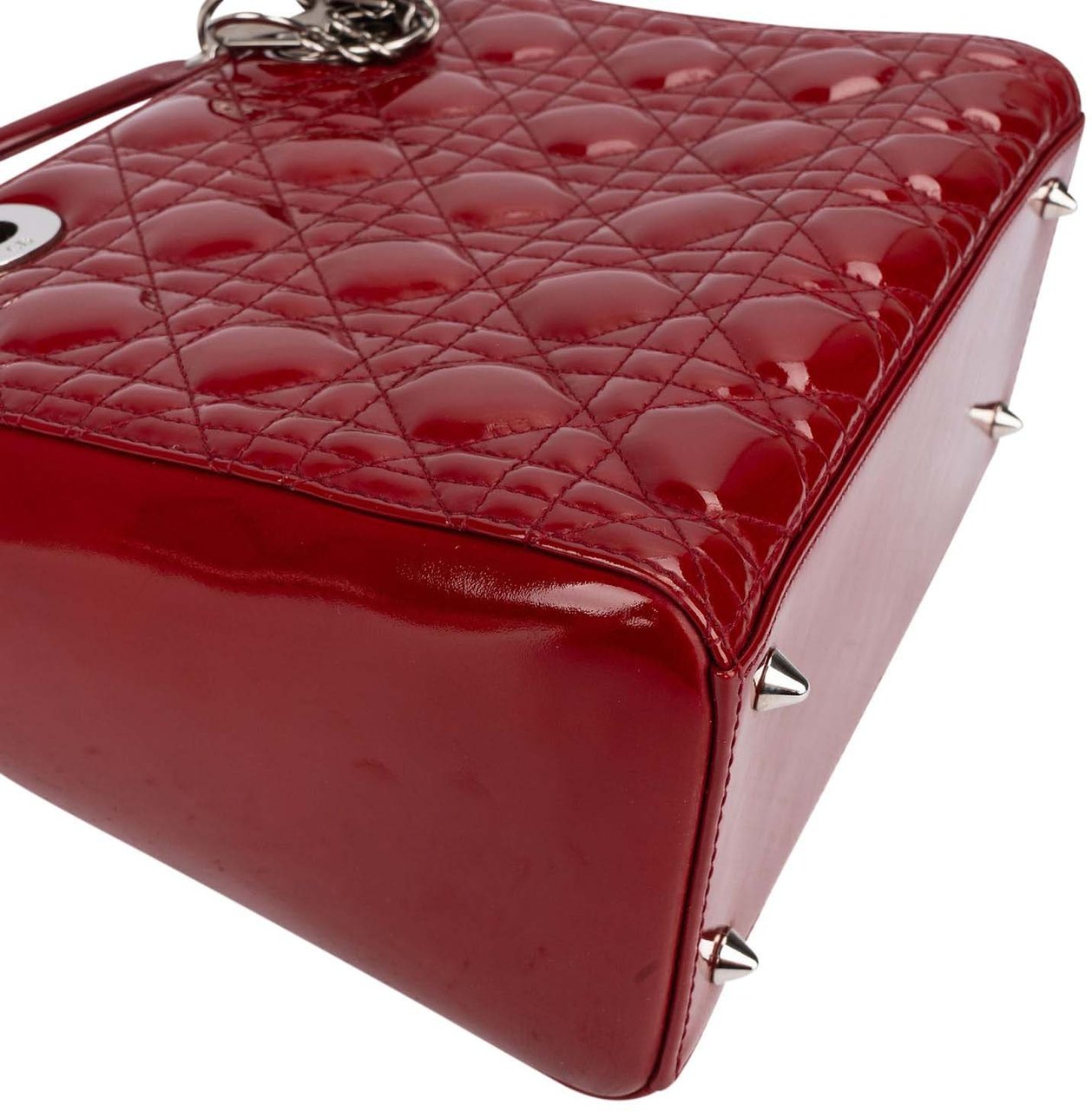 Dior Christian Dior Quilted Patent Leather Lady Dior Handbag Divers