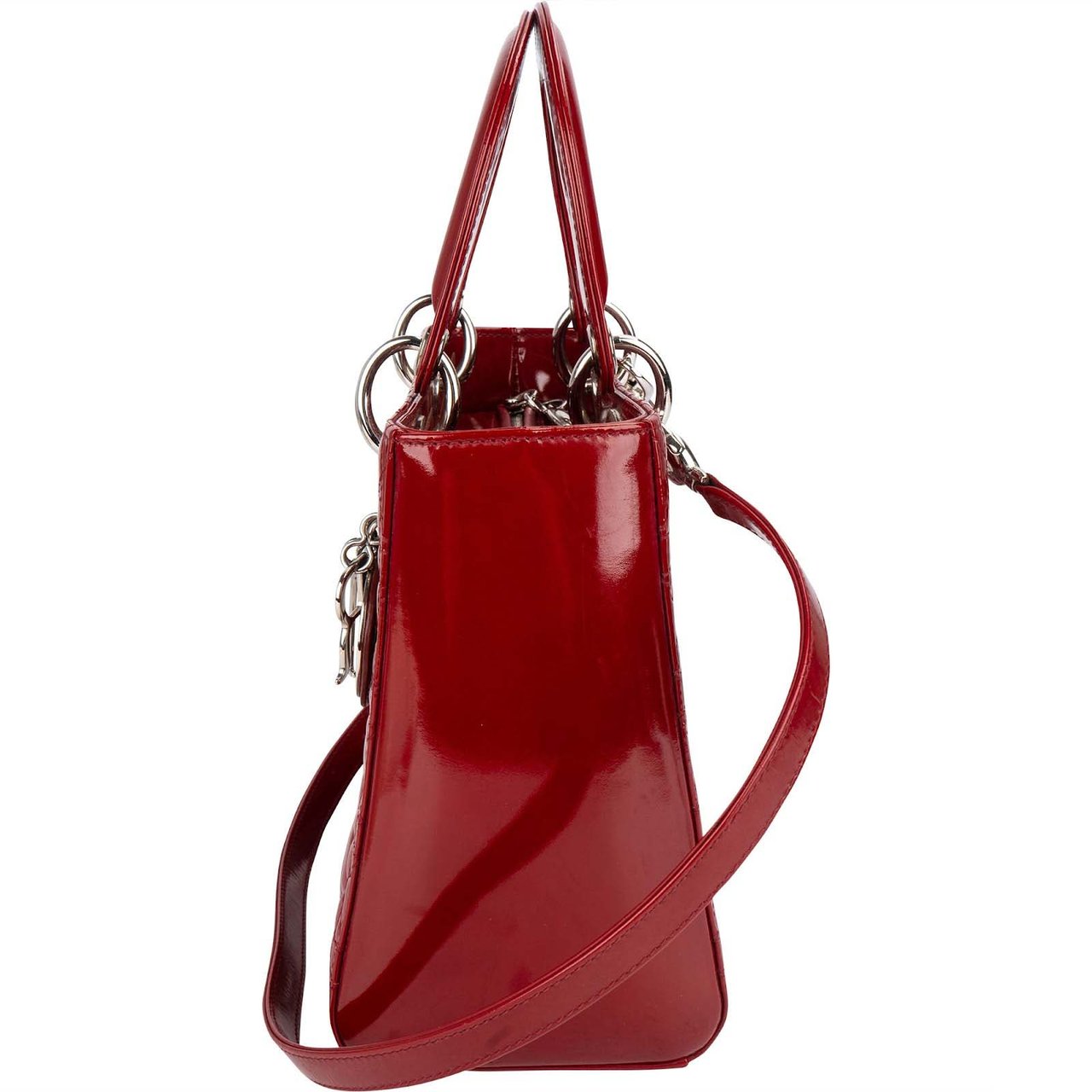 Dior Christian Dior Quilted Patent Leather Lady Dior Handbag Divers