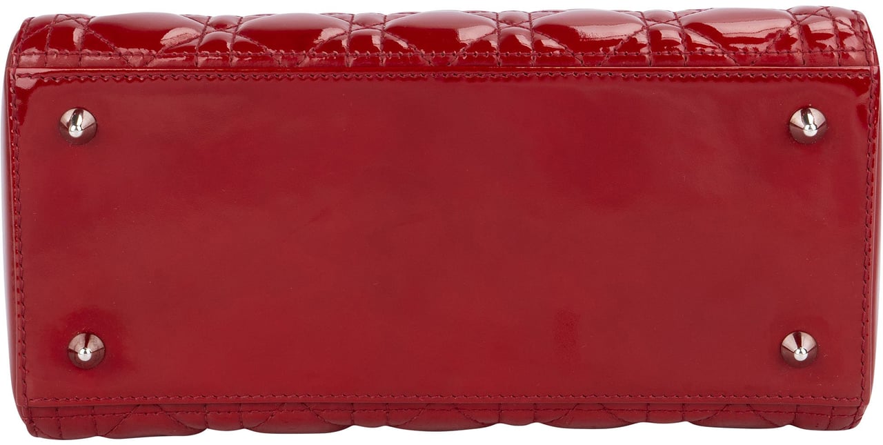 Dior Christian Dior Quilted Patent Leather Lady Dior Handbag Rood