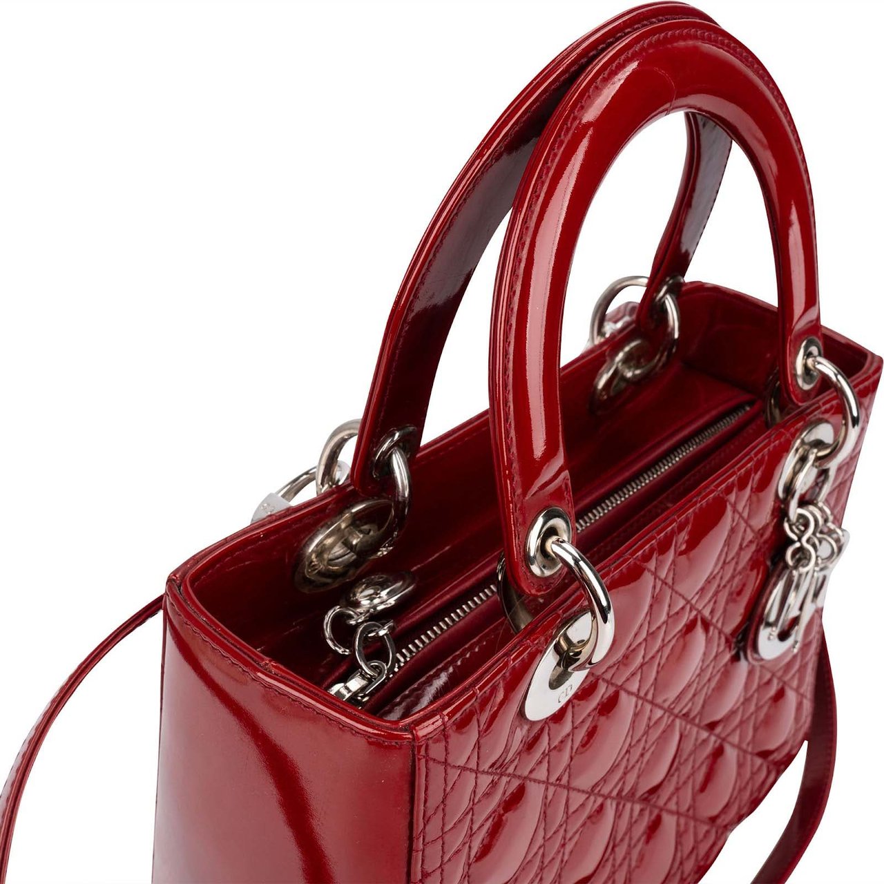 Dior Christian Dior Quilted Patent Leather Lady Dior Handbag Divers