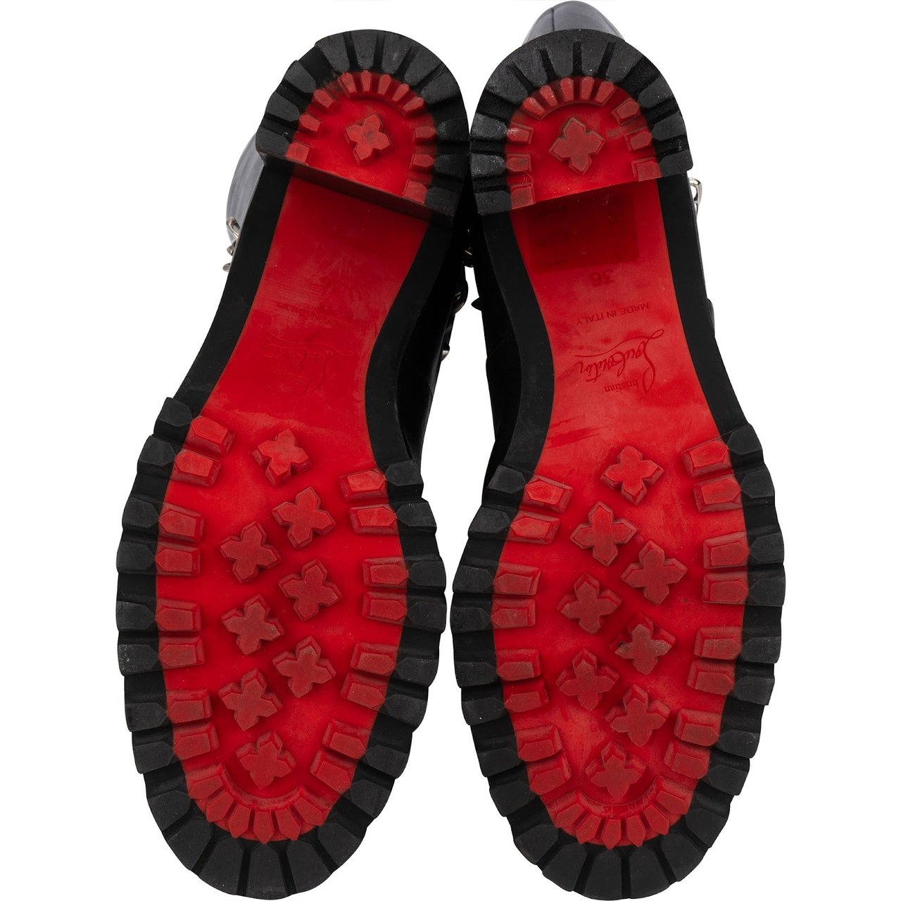 Dior Christian Louboutin Black Leather Trapman Spikes Knee High Boots (36) Zwart
