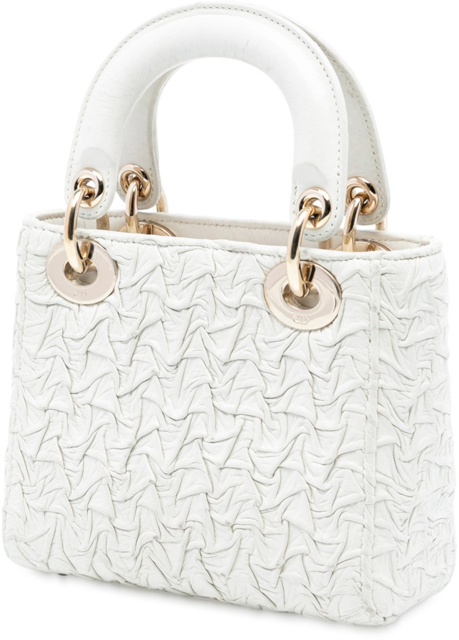 Dior Mini Wavy Crinkled Lambskin Lady Dior Wit