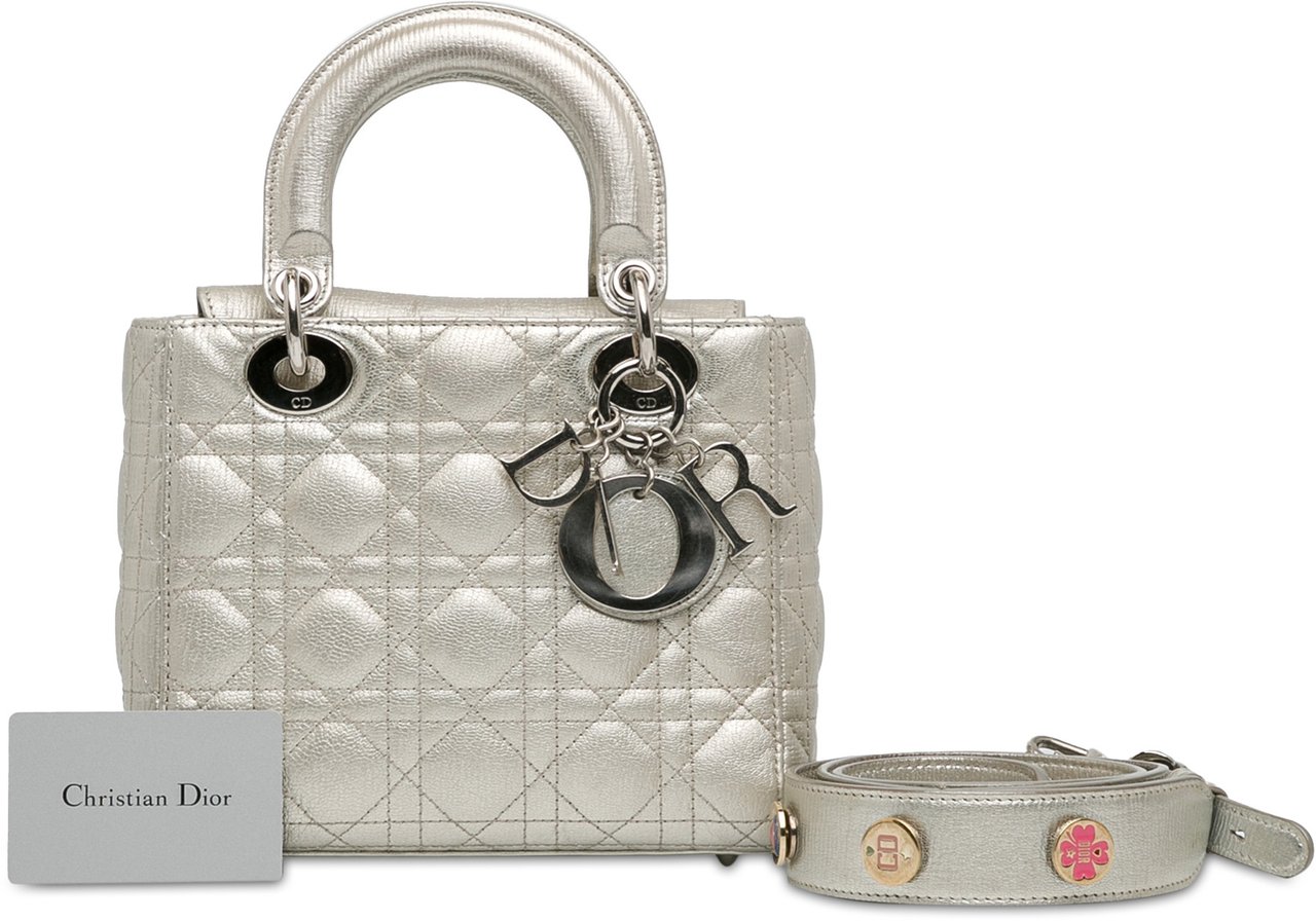 Dior Small Metallic Grained Calfskin Cannage My ABCDior Lady Dior Zilver