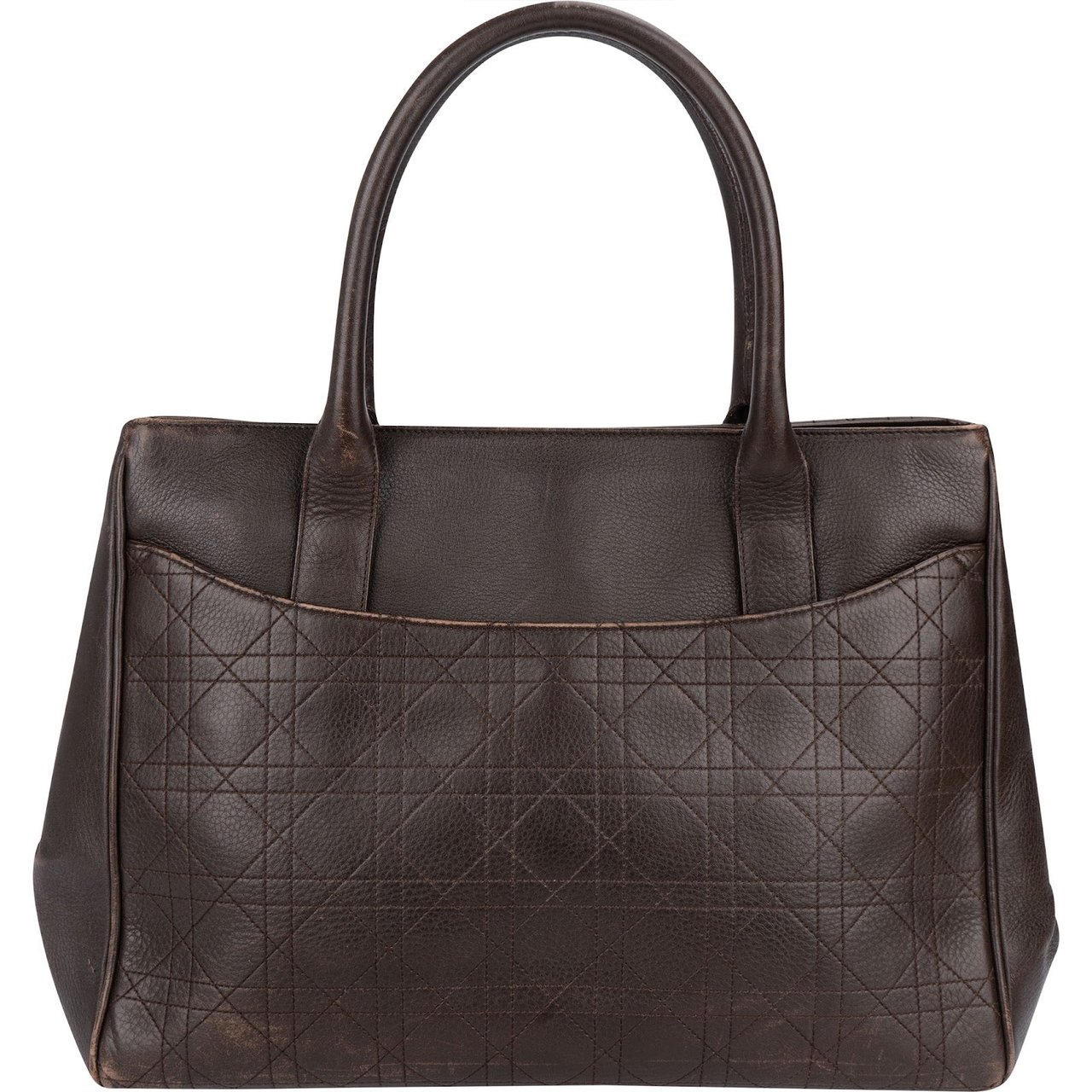 Dior Christian Dior Quilted Cannage Leather D Buckle Shopping Tote Handbag Bruin