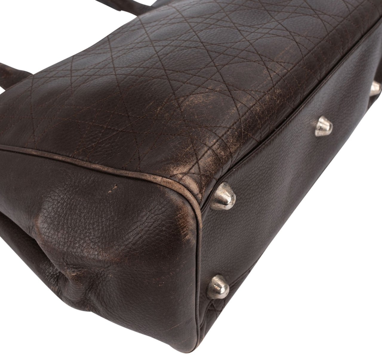 Dior Christian Dior Quilted Cannage Leather D Buckle Shopping Tote Handbag Bruin