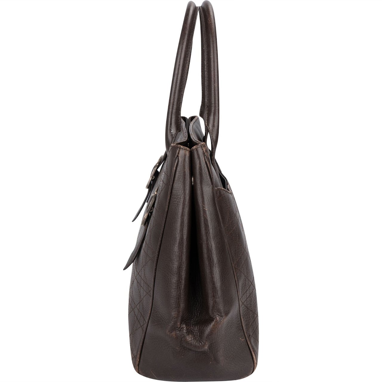 Dior Christian Dior Quilted Cannage Leather D Buckle Shopping Tote Handbag Bruin