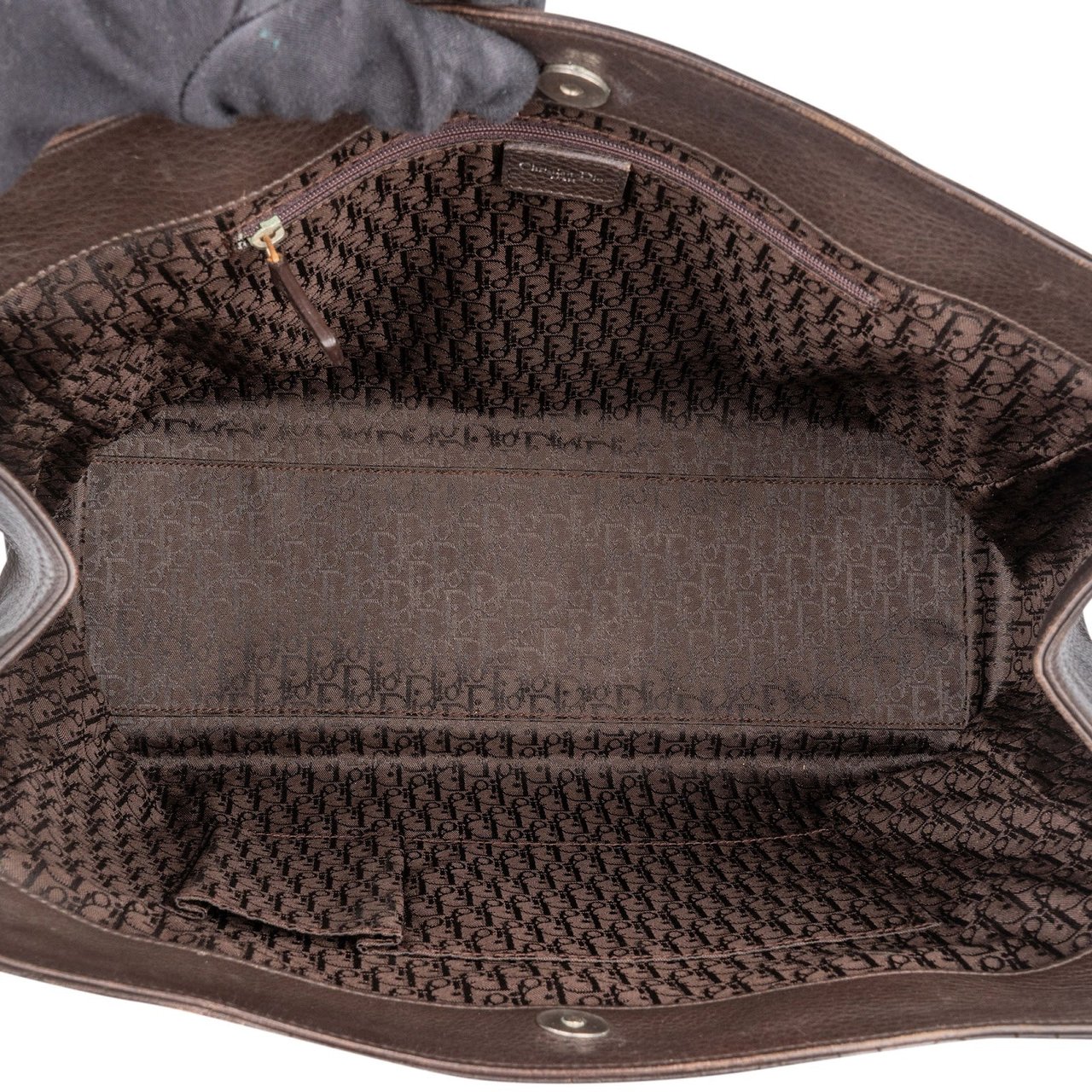 Dior Christian Dior Quilted Cannage Leather D Buckle Shopping Tote Handbag Bruin