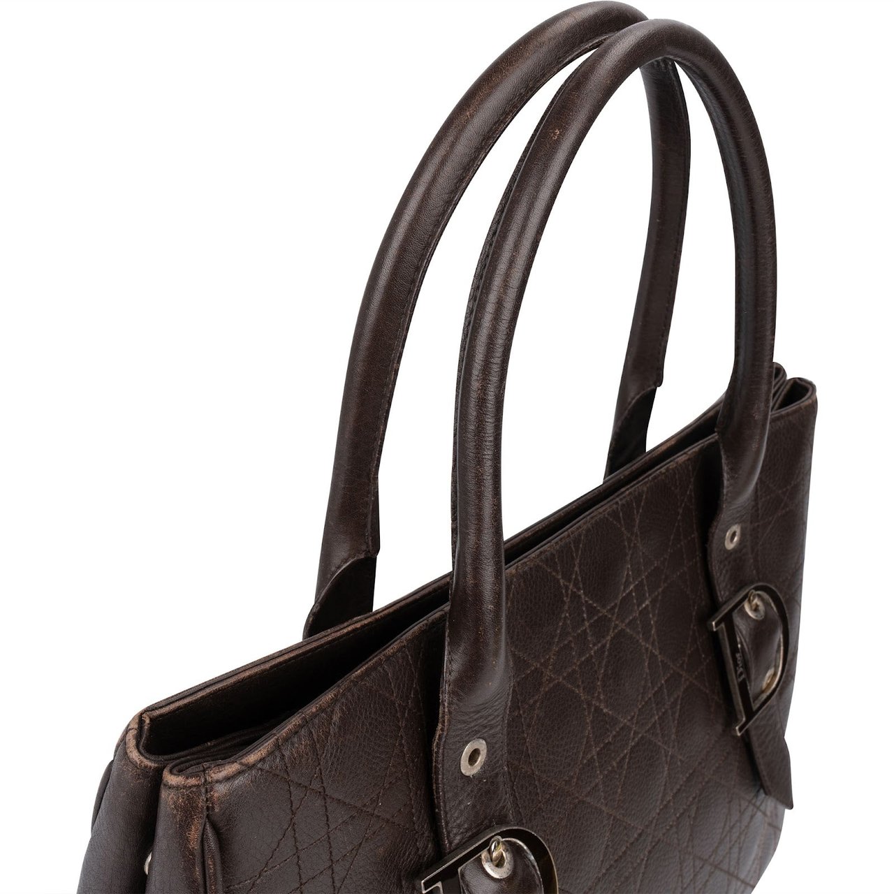 Dior Christian Dior Quilted Cannage Leather D Buckle Shopping Tote Handbag Bruin