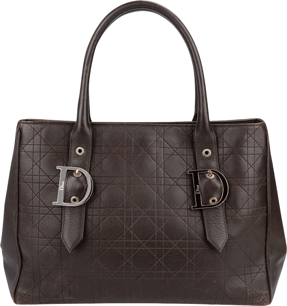 Dior Christian Dior Quilted Cannage Leather D Buckle Shopping Tote Handbag Bruin