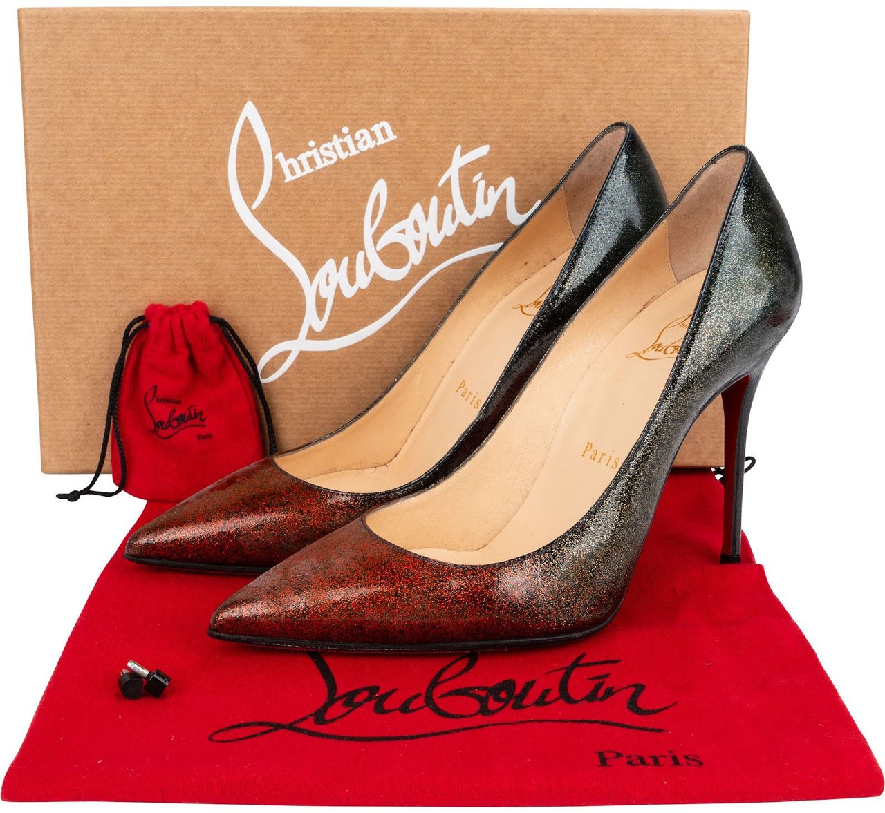 Dior Christian Louboutin Glitter Ombre Patent Leather Decollete So Kate 100 Pumps (36) Zwart