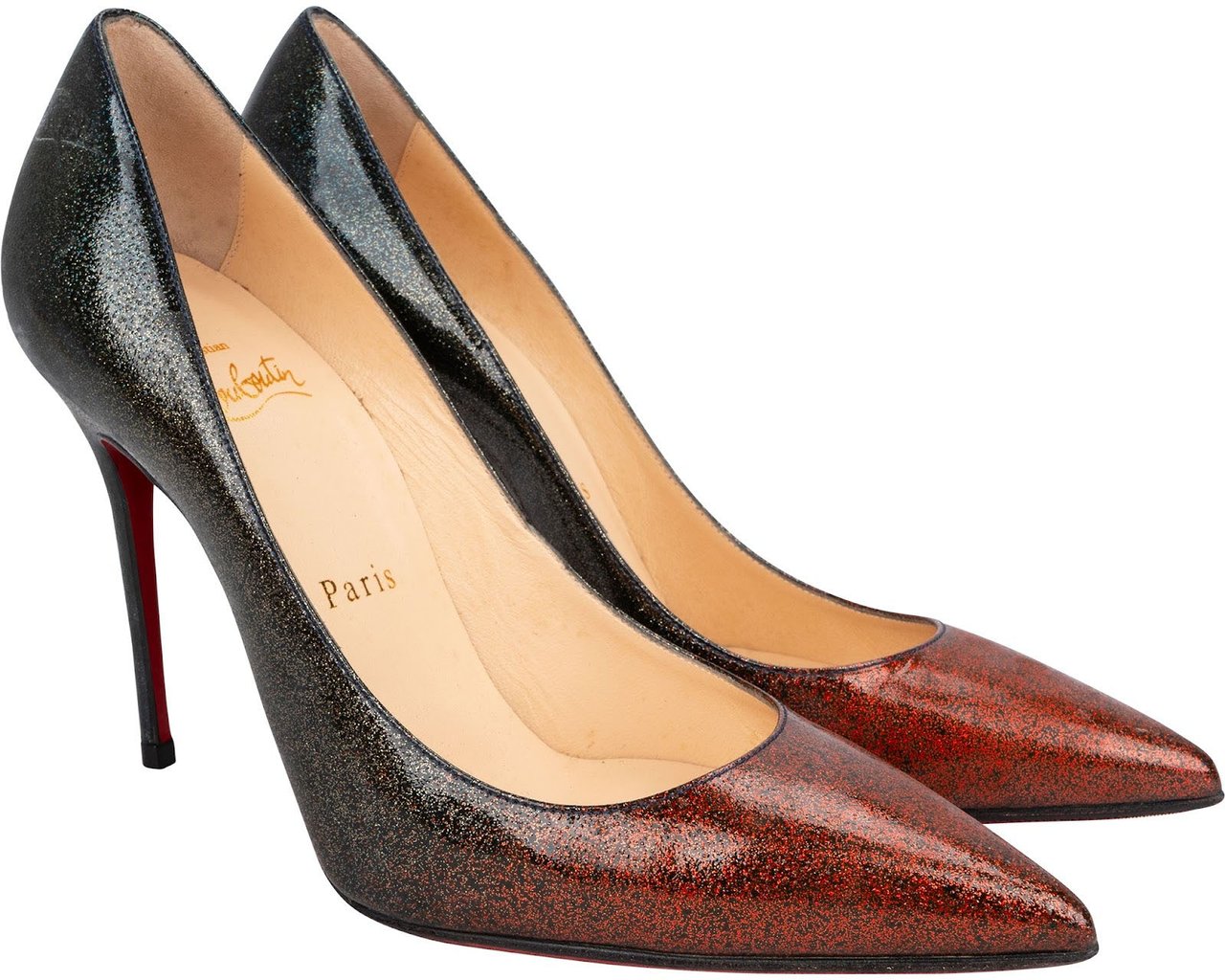 Dior Christian Louboutin Glitter Ombre Patent Leather Decollete So Kate 100 Pumps (36) Zwart
