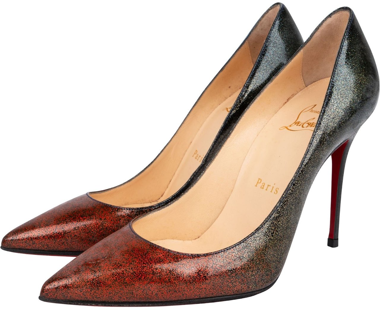Dior Christian Louboutin Glitter Ombre Patent Leather Decollete So Kate 100 Pumps (36) Zwart