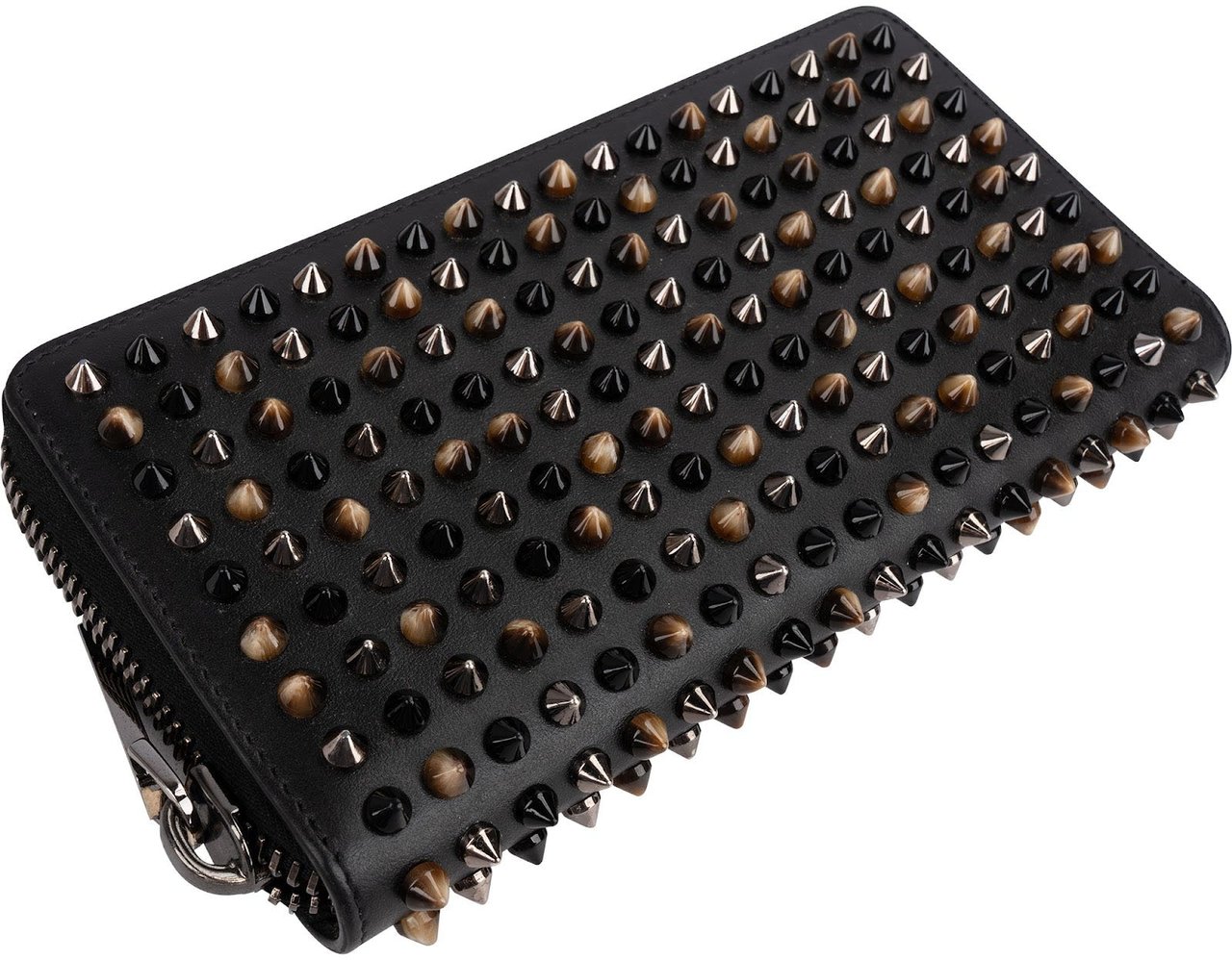Dior Christian Louboutin Panettone Spikes Zip Around Wallet Zwart