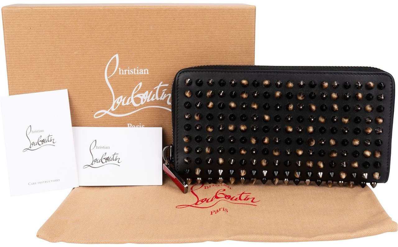 Dior Christian Louboutin Panettone Spikes Zip Around Wallet Zwart