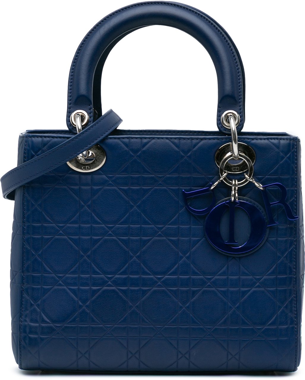 Dior Medium Ultra Matte Calfskin Cannage Embossed Lady Dior Blauw