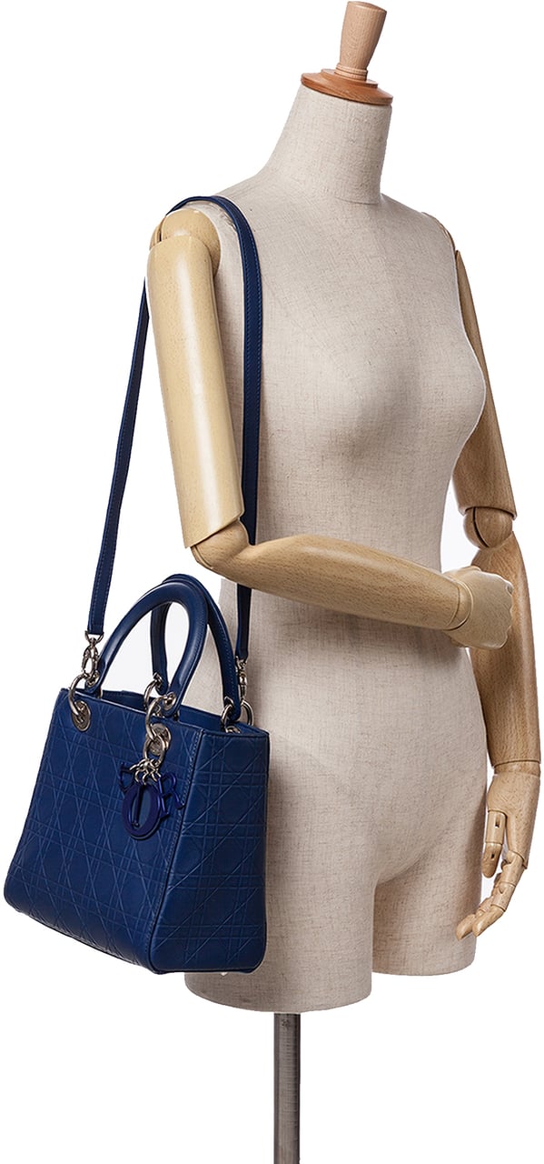 Dior Medium Ultra Matte Calfskin Cannage Embossed Lady Dior Blauw