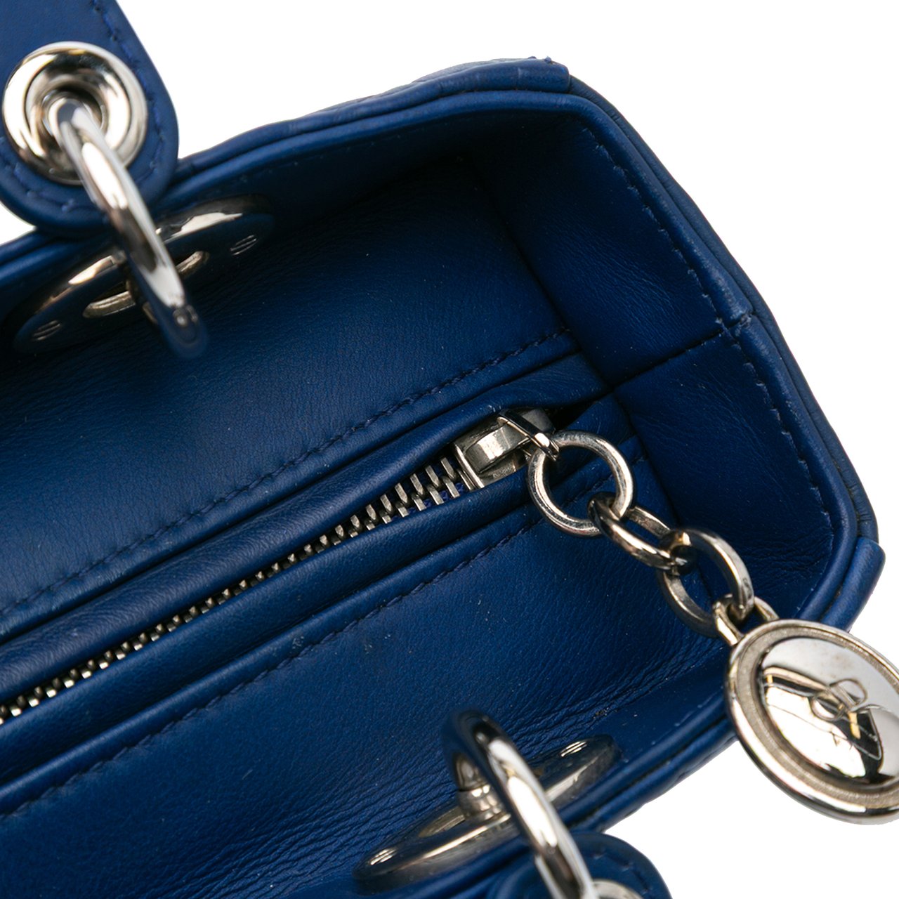 Dior Medium Ultra Matte Calfskin Cannage Embossed Lady Dior Blauw