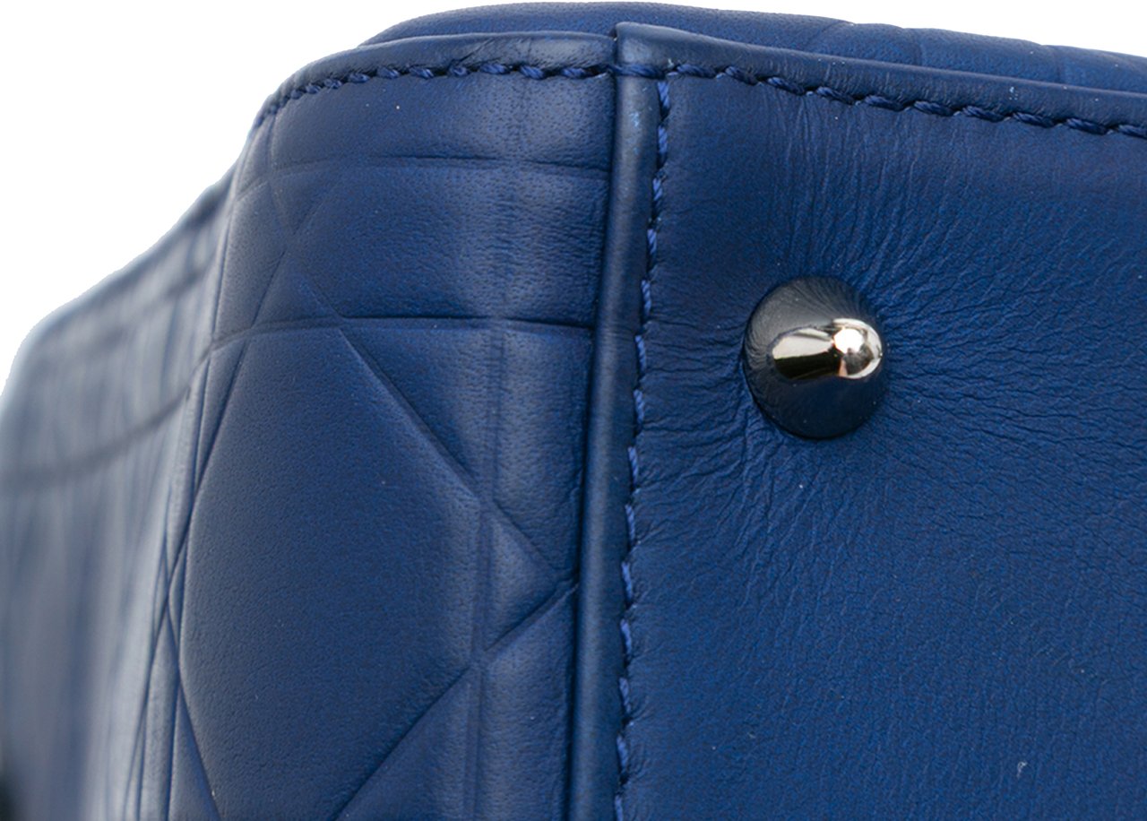 Dior Medium Ultra Matte Calfskin Cannage Embossed Lady Dior Blauw