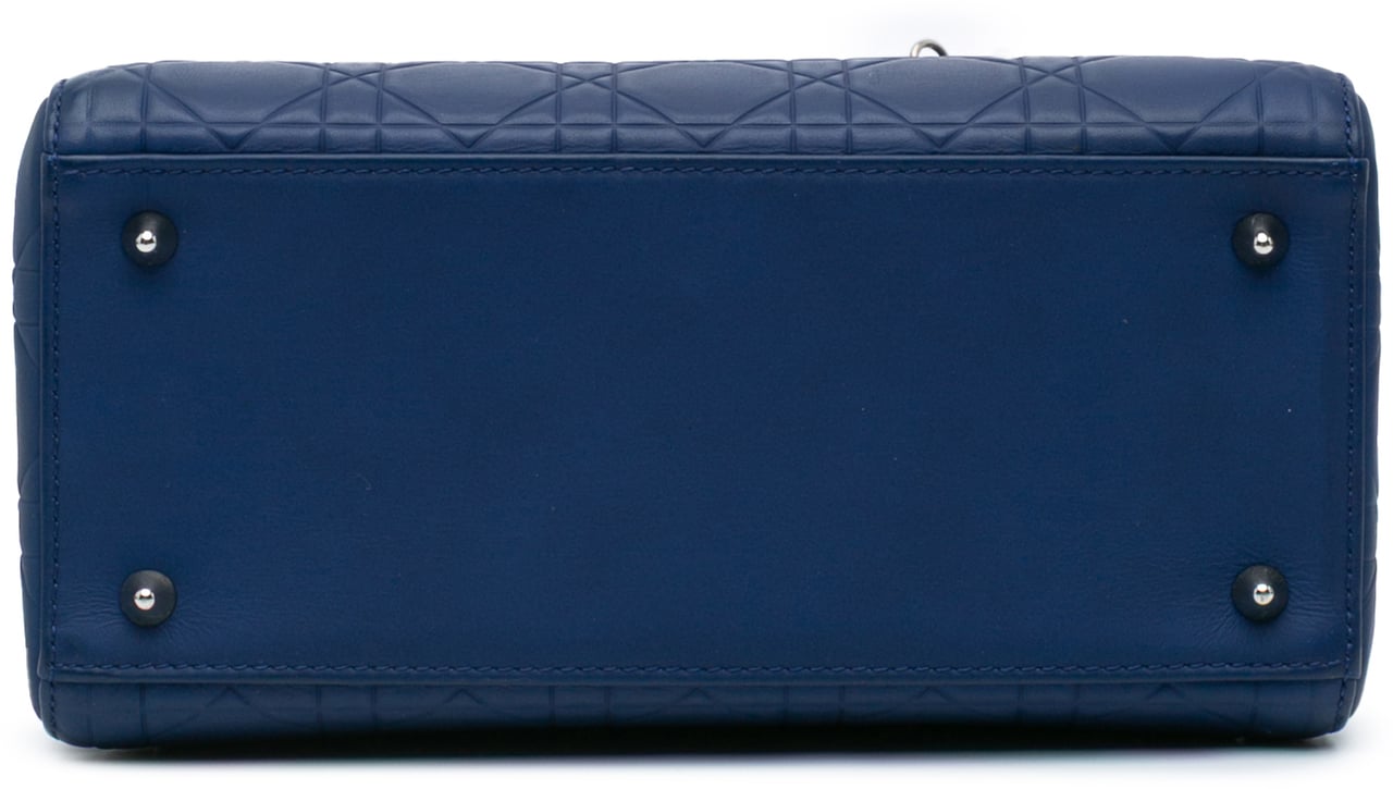 Dior Medium Ultra Matte Calfskin Cannage Embossed Lady Dior Blauw