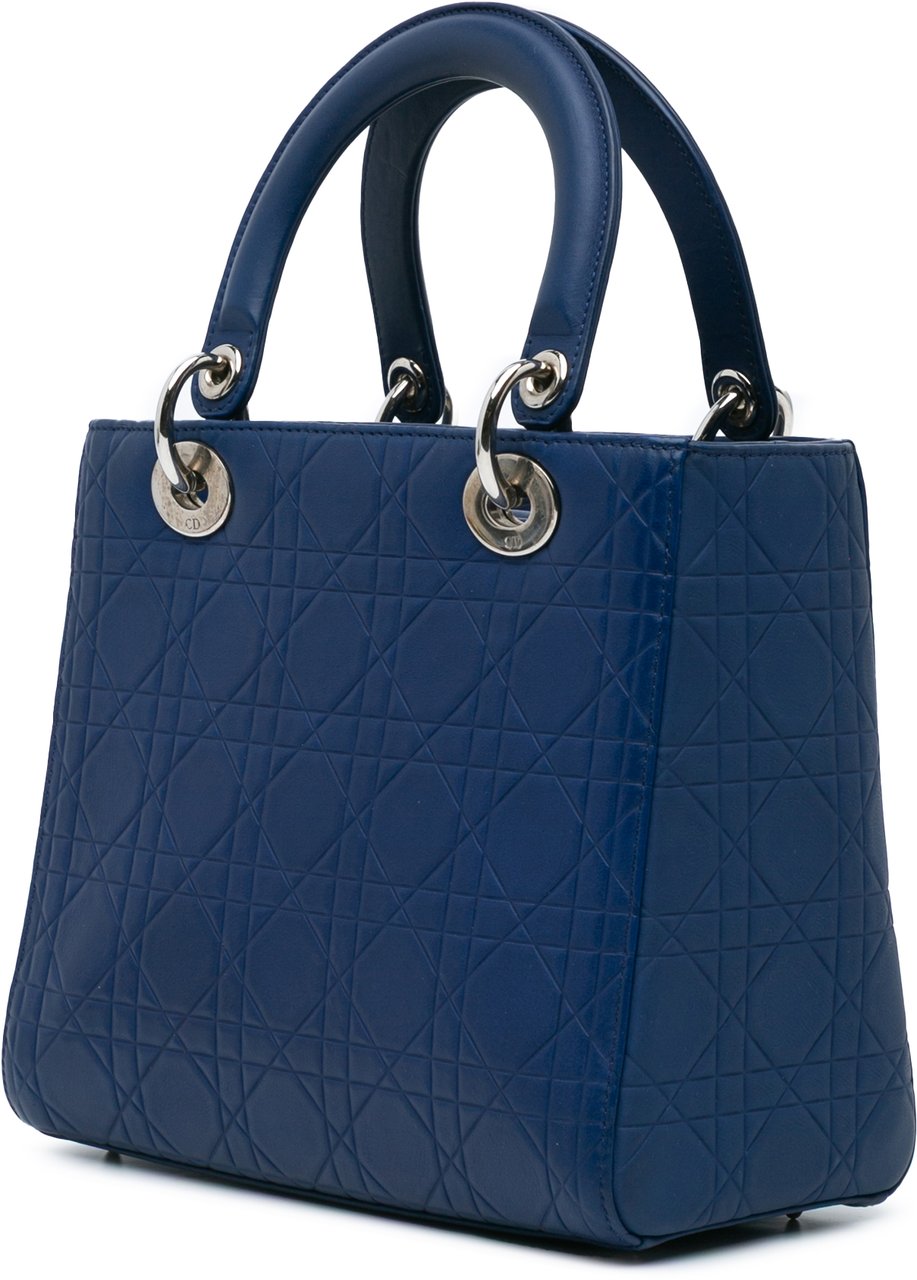 Dior Medium Ultra Matte Calfskin Cannage Embossed Lady Dior Blauw