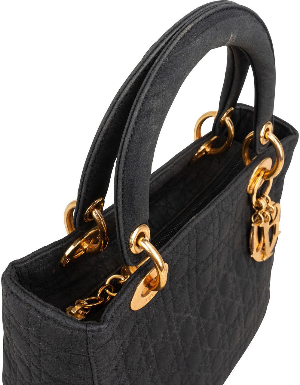 Dior Christian Dior Quilted Nylon Lady Dior Handbag Zwart
