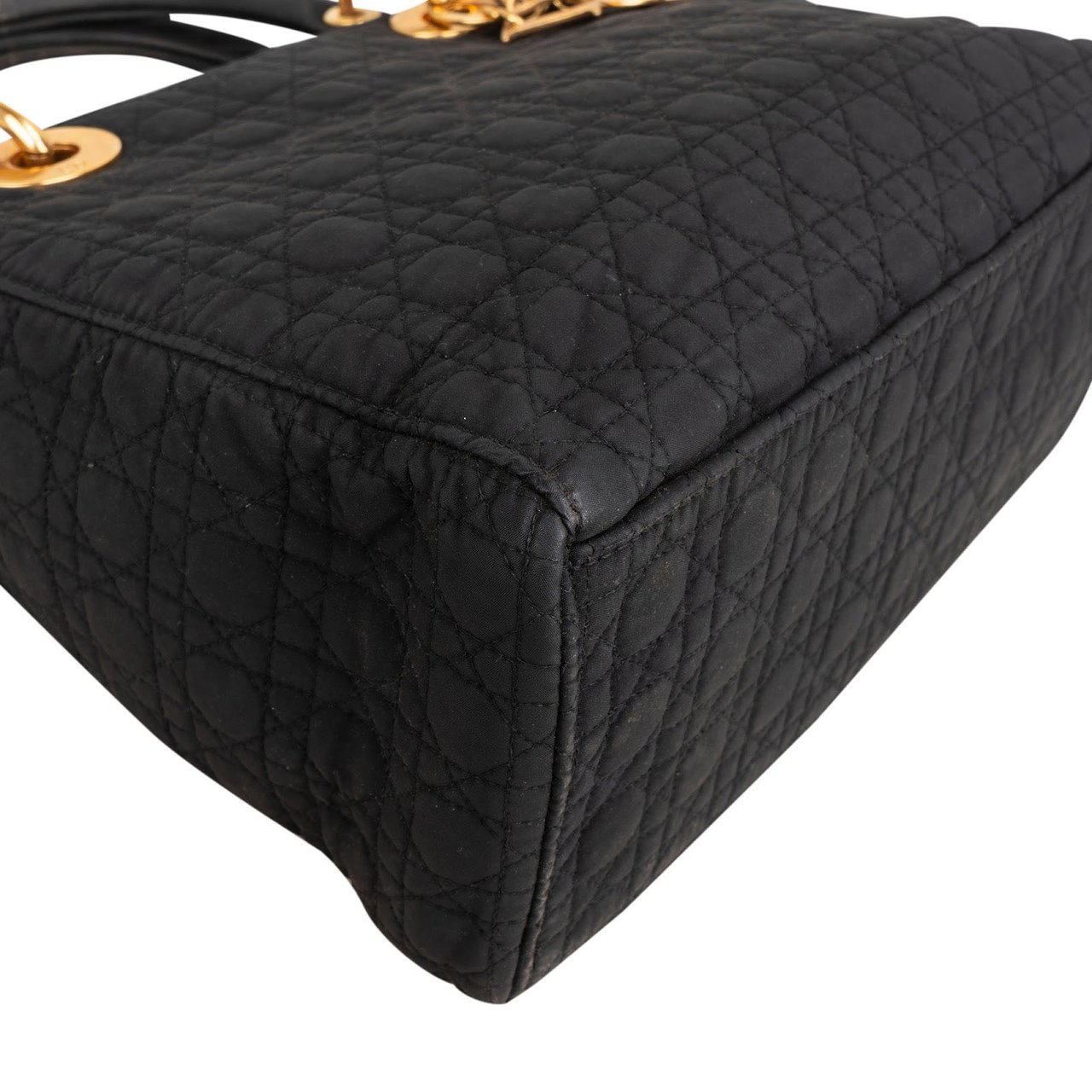 Dior Christian Dior Quilted Nylon Lady Dior Handbag Zwart
