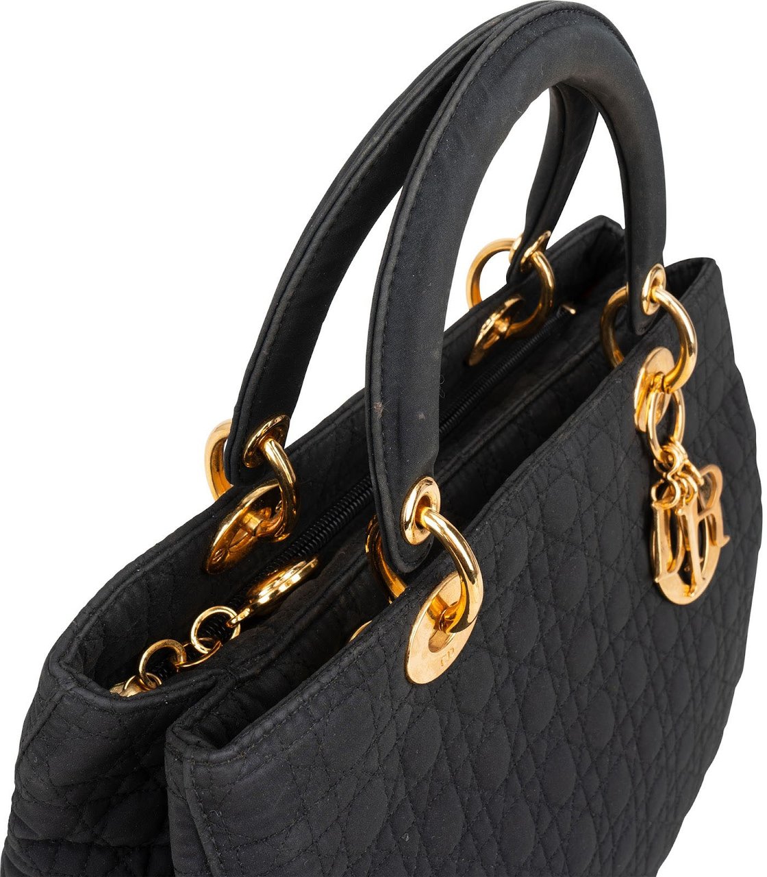 Dior Christian Dior Quilted Nylon Medium Lady Dior Handbag Zwart