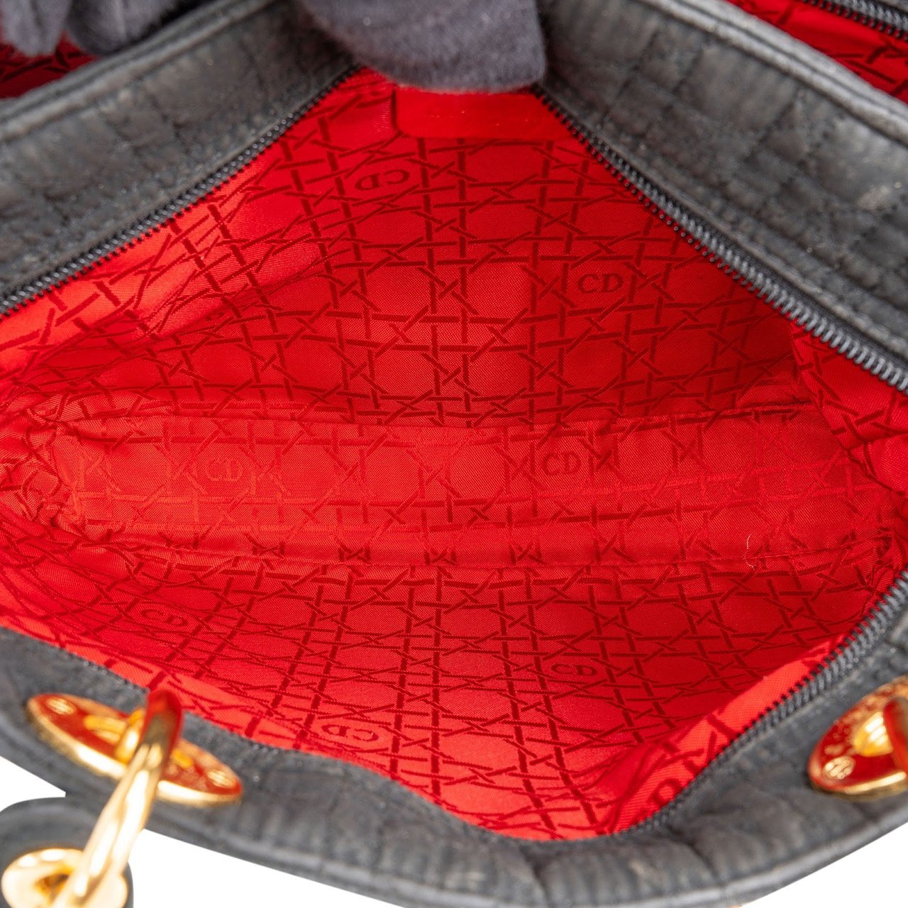 Dior Christian Dior Quilted Nylon Medium Lady Dior Handbag Zwart