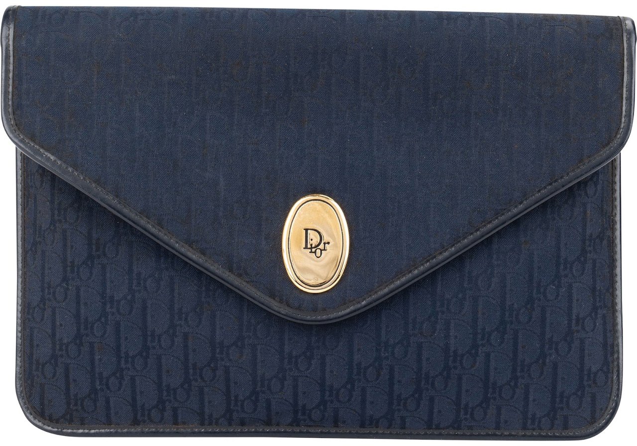 Dior Christian Dior Oblique Jacquard Monogram Envelope Clutch Blauw