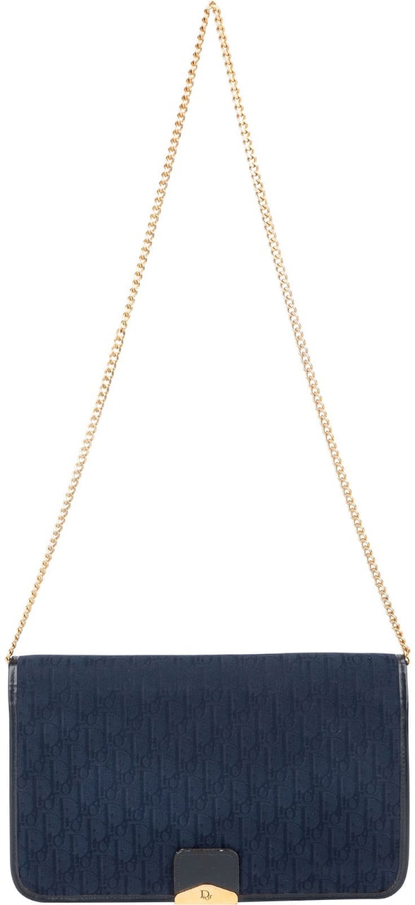 Dior Christian Dior Oblique Monogram Vintage Chain Flap Shoulder Bag Blauw