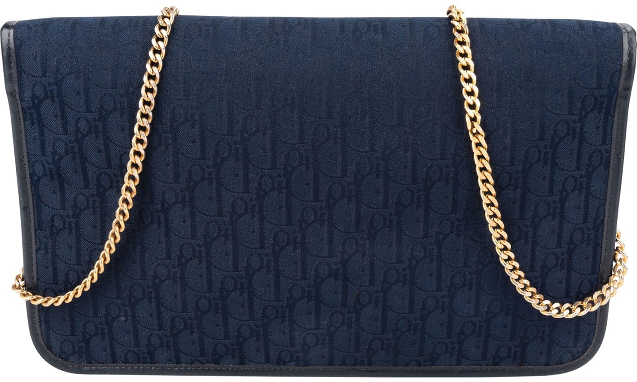 Dior Christian Dior Oblique Monogram Vintage Chain Flap Shoulder Bag Blauw