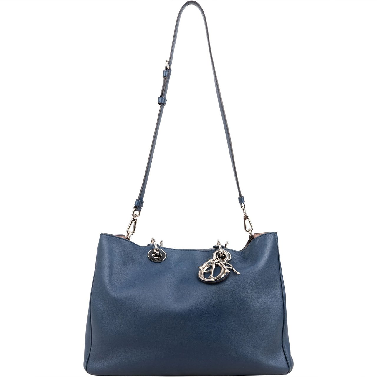 Dior Christian Dior Blue Calfskin Leather Diorissimo Handbag Blauw