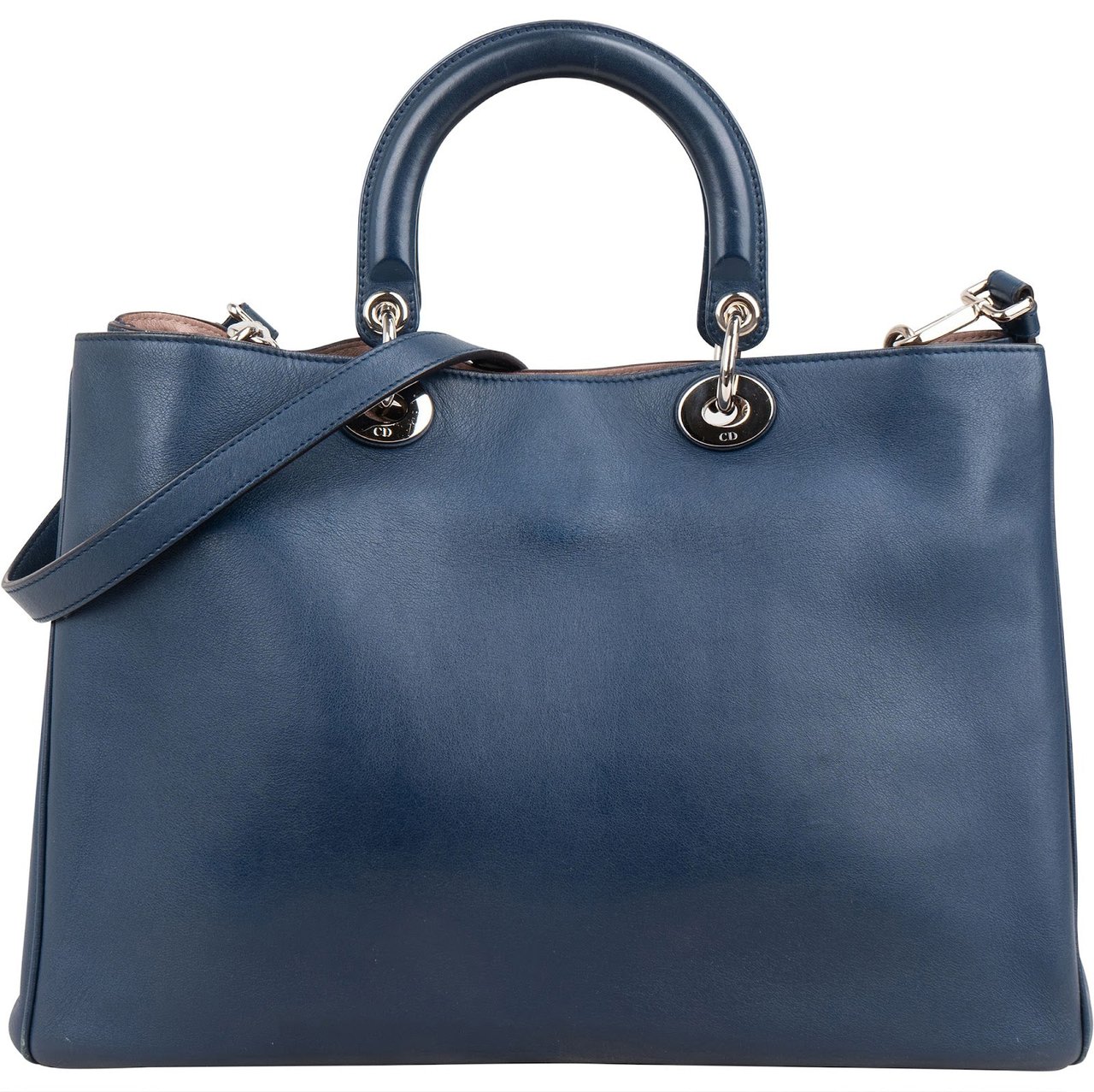 Dior Christian Dior Blue Calfskin Leather Diorissimo Handbag Blauw