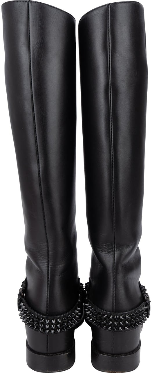 Dior Christian Louboutin Black Calf Leather Egoutina Spiked Flat Knee-High Boots (35,5) Zwart