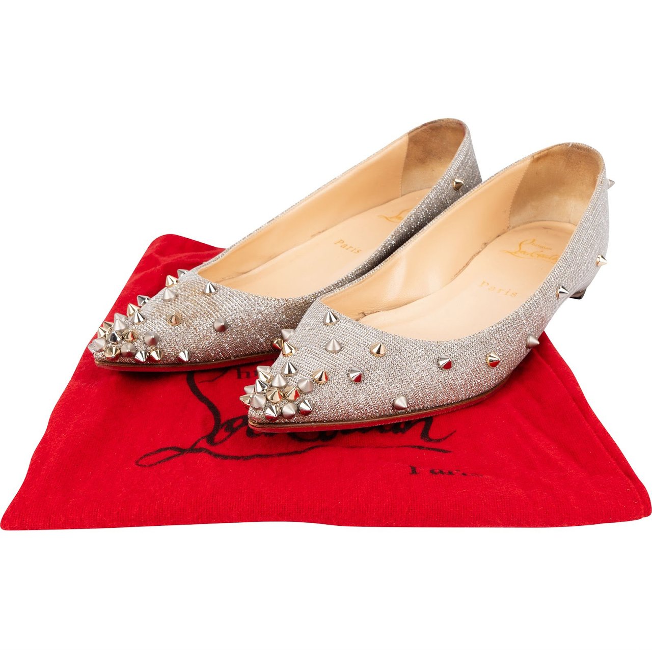 Dior Christian Louboutin Follies Glitter Spikes Ballerina Flats (37) Divers