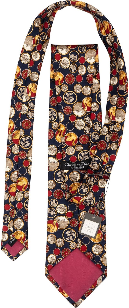 Dior Christian Dior Autumn Swan Print Silk Tie Krawatte Navy