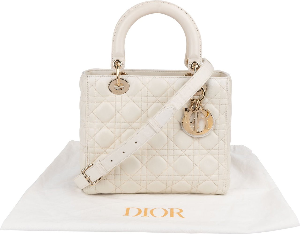 Dior Christian Dior Quilted Leather Cannage Lady Dior Handbag Wit