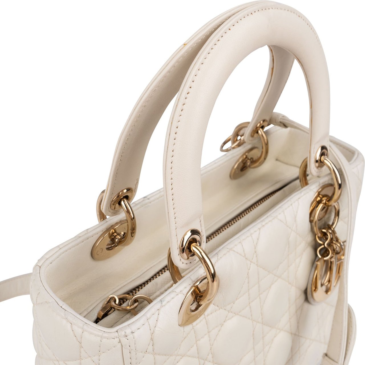 Dior Christian Dior Quilted Leather Cannage Lady Dior Handbag Wit